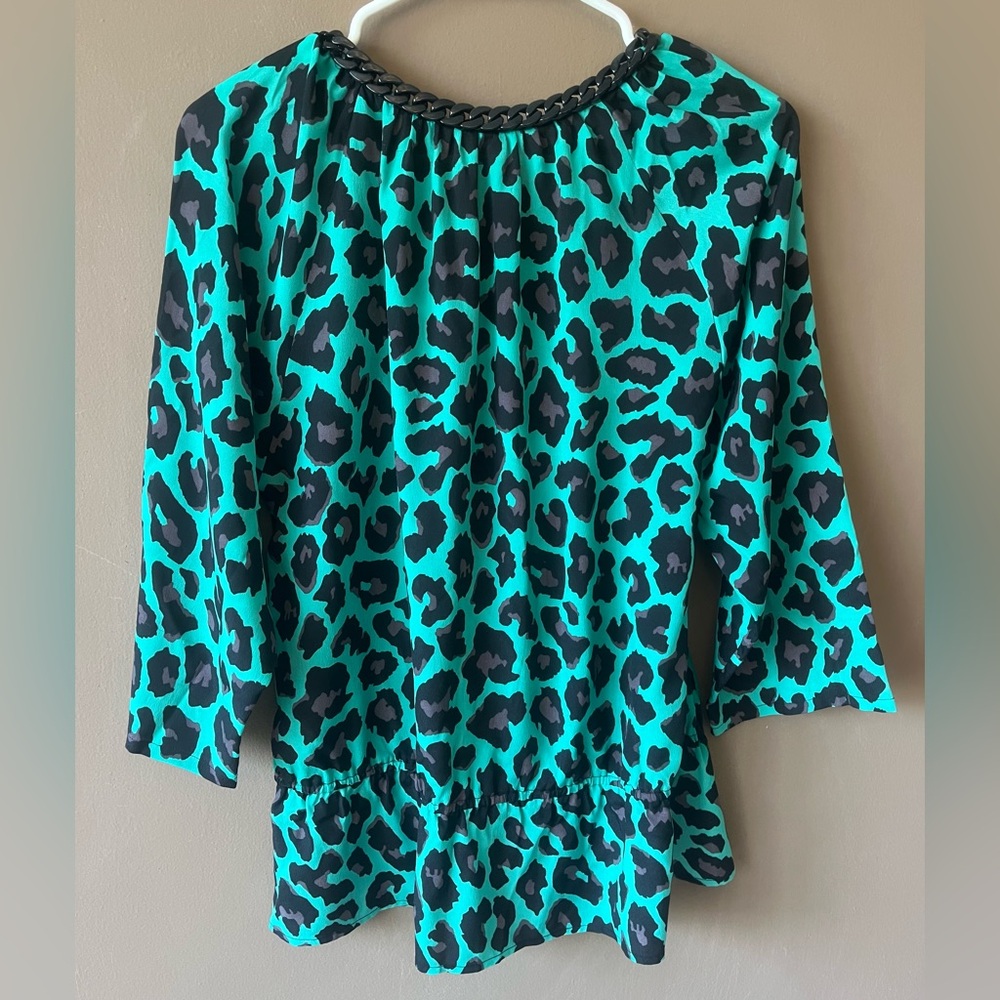 Turquoise and Black Leopard Print Blouse - Picture 9 of 14